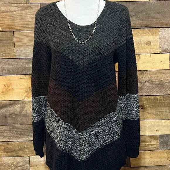 Apt. 9 Scoop Neck Long Sleeve Striped Gray Navy and Maroon Knit Sweater Medium - Picture 1 of 10